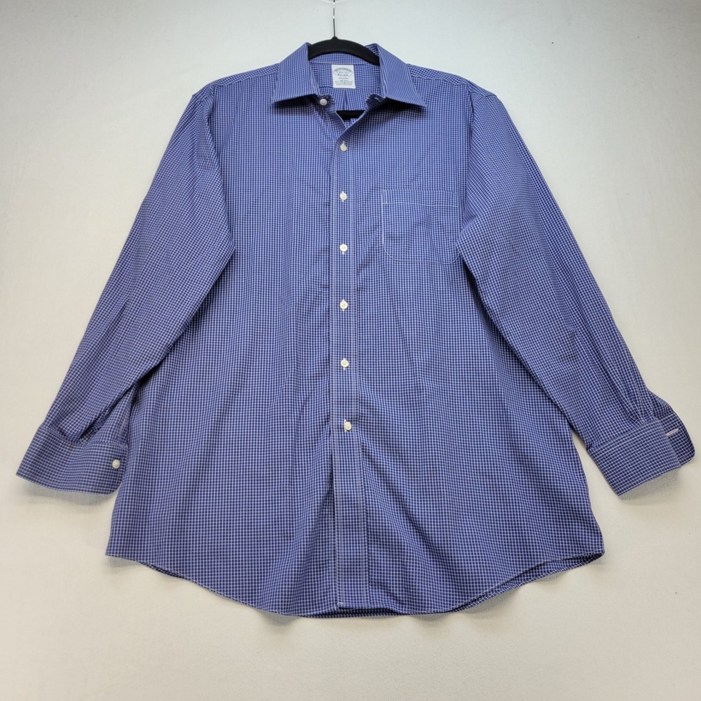 Brooks Brothers Dress Shirt Men 16.5-33 Blue Regent Non-Iron Supima Cotton Check